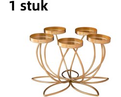 1 stuk - Smeedijzeren kandelaar - Romantisch kaarslicht diner accessoire - Tafeldecoratie - Goud gespoten met 5 koppen