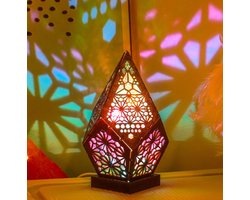 1 stuk - Ster Projector Lamp - Boheemse Sfeerverlichting - Houten Nachtlamp met Geometrische Lantaarn - Kleurrijke Houten LED-Lampjes - voor de slaapkamer, vintage kamerdecoratie, cadeaus