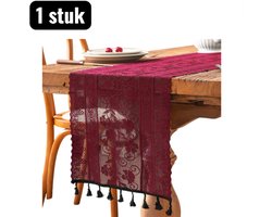 1 stuk - Tafelkleden - Kant Tafelloper - 30X260cm - Kant & Kwasten - Tafeldecoratie voor Eettafel of Salontafel - Luxe Uiterlijk - Rood