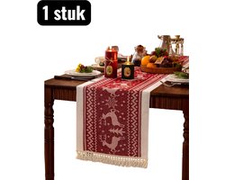 1 stuk - Tafelloper - Kerst Tafelrunner - Tabel loper - Rode Waterbestendige Tafelloper met Kerstmotief - 350x35cm Lange Tafel Decoratie voor Feestdagen - Katoen Linnen Look - Rendierpatroon