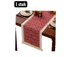 1 stuk - Tafelloper - Kerst Tafelrunner - Tabel loper - Rode Waterbestendige Tafelloper met Kerstmotief - 350x35cm Lange Tafel Decoratie voor Feestdagen - Katoen Linnen Look - Bloemenpatroon
