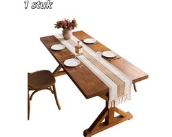 1 stuk - Tafelloper - Tafelkleed - Scandinavische stijl - Tafelloper van katoen-linnenmix - Geknoopte opengewerkte franjes - Geschikt voor decoratie van woonkamer, eettafel of salontafel - 30 x 200 cm - Koffiebruin