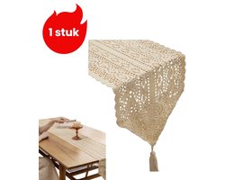 1 stuk - Tafelloper - Uitgeholde vintage katoenen gehaakte tafelloper - Kanten tafelkleed - Tafelkleed voor tv-meubel of salontafel - 120*25 cm - Wit
