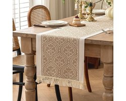 1 stuk - Tafelloper - Waterdicht - Boheemse stijl - Met kwastjes - Geschikt voor eettafels, dressoirs, salontafels - Ideaal voor feestelijke gelegenheden en dagelijks gebruik - Tafeldecoratie - 35 x 210 cm - Koffiebruin