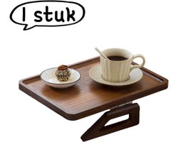 1 stuk - Tafeltje voor armleuning van de bank - Opklapbaar bijzettafeltje met clip - Grote bekerhouder voor op de bank - Verstelbaar tafeltje voor kleine salontafel - Rechthoekig tafeltje voor op de bank - Bruin