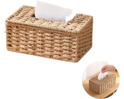 1 stuk - tissuebox – geweven tissue box –Handgemaakte tissue box van gevlochten imitatie rotan – Rustieke bohemian boerderijstijl decoratie – Geschikt voor eettafels of bars (22 x 12 x 9 cm, bruin)
