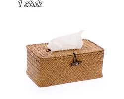 1 stuk - Tissueboxhouder - Rechthoekig - Gevlochten - Geschikt voor badkamermeubels, keukenbladen, kaptafels in de slaapkamer en andere opbergruimtes - 21*12*9 cm - Geel