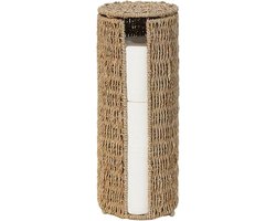 1 stuk–Toiletrolhouder van gevlochten zeegras–Toiletrolhouder met opbergruimte–Toiletrolhouder van rotan (geschikt voor 3 rollen) – Geschikt voor de badkamer en gebruik onder de wastafel – Handgevlochten toiletrolhouder – Natuurlijke houtkleur