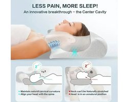1 Stuk - Traagschuim - Cervicale Kussen - 2 In 1 - Ergonomische Contour - Orthopedisch Kussen - Voor Nekpijn - Voorgevormde Steun - Memory Nek Kussen - Nekkussen - 60 x 40 x 14CM