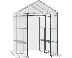1 stuk - Tunnelkassen - Tunnelkas - Transparante PVC-tuinkas voor buiten - Geschikt voor het kweken van planten en bloemen – Balkonkas – Met schappen voor groenteplanten, Afmetingen: 1,43 x 1,43 x 1,95 M
