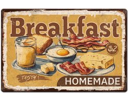 1 stuk vintage metalen blikken borden 30x20cm retro plaquette ontbijtborden gebakken ei kaas spek olijf metalen borden met 4 voorgeboorde gaten voor keuken restaurant café pub huis muurdecoratie