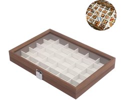 1 stuk - walnut wood grain specimen storage box - opbergdoos - opbergdoos met meerdere vakken en deksel - 30 vakken formaat - insecten collectie, fossielen, noten sorteren, sieraden opbergen -walnootkleurige houtnerf