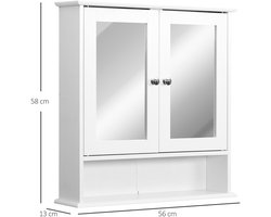1 stuk - Wandkast - met planken - 56 x 13 x 58 cm - Dubbele deuren - met spiegel - Verstelbare planken - Medium density fiberboard - grijs