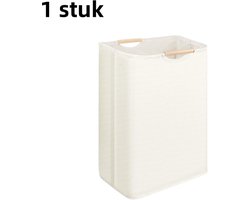 1 stuk - Wasmand - Katoen en linnen - Wasmand voor huishoudelijk gebruik - Handig - Opvouwbaar - Handzame opbergmand - Houten handvat - 40*30*60 cm - Gebroken wit