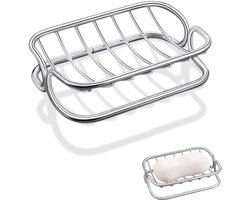 1 stuk- Zeepbakje van roestvrij staal voor de douche - zeephouder van roestvrij metaal - zelfdrainerende zeepsponshouder - voor de douche, badkamer en keuken - zilver