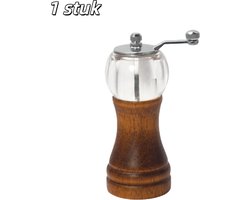 1 stuk - Zout- en peperstrooier - Peper- en zoutmolenset - Hout - Handmatig aangedreven molen - Met transparant venster - Verstelbare keramische molen - 13 cm - Bruin