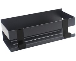 1 stuk zwarte zwevende wandrek van roestvrij staal met haken, geschikt voor keuken, badkamer, woonkamer opbergrek, roestvrij en gemakkelijk schoon te maken