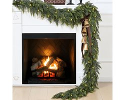 1 stuks 183 cm kerstkrans met lichtjes - Cederkrans kunstmatig realistisch - Dikke en weelderige neppe dennenkrans - Schoorsteenmantel open haard muurfeest buiten binnen kerstversiering