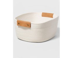1 Stuks Compacte Geweven Mand Met Handvat, Schattige Opbergmand Van Katoenen Touw, Opbergbak Voor Speelgoed/cosmetica/diversen, Opbergmand Voor Speelgoedrek in Kinderkamer, 32*24*13 Cm (Wit)