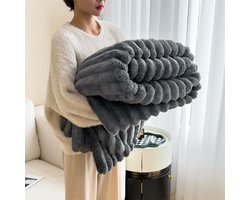 1 stuks dubbele deken voor bank en bed, zachte en warme fleecedeken, decoratieve en geschenkbare gestreepte dekens voor dames, heren, 100x150cm,donkergrijs