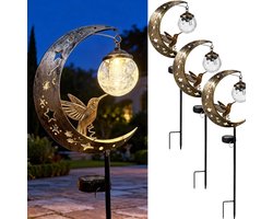 1 stuks Kolibrie Maan Solar Tuinlamp op Steekpaal, Vogel Halve Maan Lampjes met Craquelé Glas, Waterdichte Metalen Steekpaal, Warm Wit LED Tuinverlichting, AWN Decoratie, Cadeau voor Terras, Gazon, Pad Decoratie