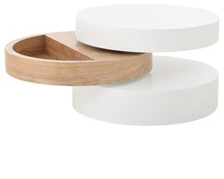 1 stuks Ronde salontafel - draaibare salontafel - opberg salontafel - 360° draaibaar - opbergruimte - gelaagde opbergmogelijkheid - MDF - 60×60×35,5 cm - Geschikt voor het plaatsen van spullen in de woonkamer - Wit + Natuurhoutkleur