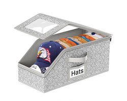 1 STUKS Stapelbare hoedenopberger voor honkbalpetten, biedt plaats aan maximaal 24 petten. Hoedenorganizer voor in de kast. Stevige dozen met drukknopen voor heren met karton, grijs.