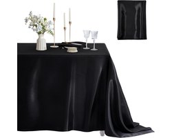1 tafelkleed in effen kleur, satijn polyester tafelvlag, feestfeest kerstmis verjaardag hotel tafelkleed, bruiloft decoratie, 152*213CM, zwart
