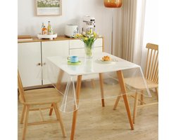 1 transparant tafelkleed, 137 x 137 cm (vierkant), doorzichtig plastic tafelkleed, lichtgewicht beschermend tafelkleed, geschikt voor gebruik buiten, in de tuin en binnen, waterdicht en wasbaar, met beschermfolie.
