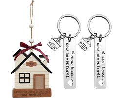 1 wooden "New Home" pendant and 2 "New home" keychain, home decorations, housewarming gifts, creative decorations, as - ShopVlot