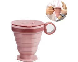 1 x Opvouwbare beker - Beker - Siliconen - Reisbeker - Inklapbaar - Drinkbeker - Geschikt voor koffie, thee en water - Inclusief draagriem en deksel - Ideaal voor kamperen en reizen - Roze