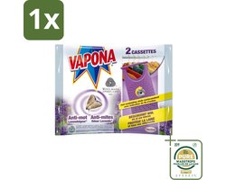 1 x Vapona - Anti-Mot Cassettes - Lavendel - KledingBescherming - 2 Cassettes- Mottenbestrijding - Kastbescherming - Mottenbestrijdingsmiddel - Garderobekast - Ladebescherming