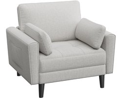 1-zits bank, loveseat, kleine bank met 2 kussens en armleuningen, moderne linnen bank, loungeset, comfortabele bankset voor woonkamer, slaapkamer, grijs-beige