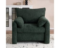 1-zitsbank - loungesofa met armleuningen - bank voor woonkamer en slaapkamer - chenillestof - olijfgroen