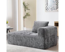 1-Zitsbank met chaise longue en zijzakken – Luxe Chenille Grijze Relaxstoel met Kussen – Comfortabele Ligstoel zonder Montage – Moderne Hoekbank voor Woonkamer – Novihome