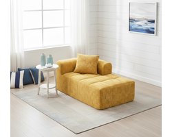 1-Zitsbank met voetenbank 158x90x39 cm – Luxe Chenille Fauteuil met Kussen & Zijzakken – Gele Gestoffeerde Stoel met Opgevulde Armleuningen – Comfortabele Relaxstoel zonder Montage – Moderne Woonkamerbank – Industrialhome