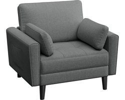 1-zitsbank, tweezitsbank, kleine bank met 2 kussens en armleuningen, moderne linnen bank, loungeset, comfortabele bankset voor woonkamer, slaapkamer, donkergrijs