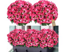 10 bundels kunstbloemen zoals echte balkon kunstbloemen buiten UV-bestendig weerbestendige kunstmatige balkonplanten balkonbloemen voor thuis vensterbank bruiloft decor (roze rood)