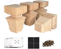 10 cm Houten Meubelpoten Set van 4 - Massief Hout, Onafgewerkt, Europese Stijl voor Bank, Kast, TV-Standaard - Met Montageplaten & Schroeven