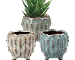 10 cm set met 3 keramische plantenbakken met pot voor kamerplanten, porseleinen blaaspotten met geglazuurde pot voor sappige kamerplanten, plantenbakken voor binnen en buiten