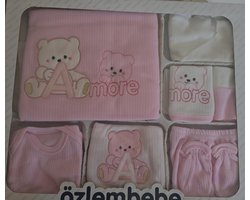 10-delig Newborn Baby Kleding Meisjes | Baby Cadeau - pasgeboren baby - 10 stuks | Kraam cadeau | Babyshower Cadeau Set | 0-1 Maanden - Roze / Wit - bear