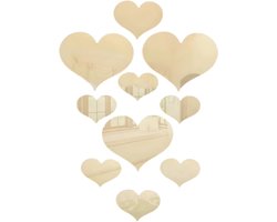 10-delige 3D Hart Wandstickers – Spiegel Muurstickers – Zelfklevende & Verwijderbare Wanddecoratie voor Woonkamer, Slaapkamer, Kinderkamer en Thuisdecoratie - GOUD
