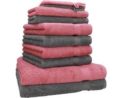 10-delige badlinnen set 100% katoen - 2 badhanddoeken, 4 handdoeken, 2 gastendoekjes, 2 washandjes - oudroze & antraciet