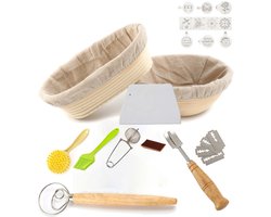 10 Delige Brood Bakset-Rijsmand Set Rond & Ovaal-Rotan Rijsmanden-Zuurdesem Brood Bakpakket-Broodbak Accessoires-Brood Bakgerei voor Thuisbakken