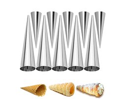 10-delige Broodvormen - IJshoornvorm - Roombroodvorm - Canori-broodvorm - Bakvorm - Roestvrij staal - 5 kleine hoorntjes en 5 grote hoorntjes - Geschikt voor het maken van desserts, roombroodjes, croissants, canori-broodjes en ijshoorntjes - Zilver