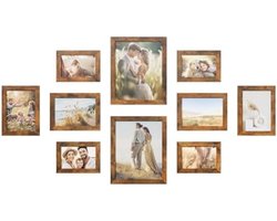 10-delige Fotolijstenset Vintage Bruin - Muur en Tafel Fotolijsten Set met 10 Lijsten voor 20x25 cm, 13x18 cm en 10x15 cm Foto's - Inclusief Ophangmaterialen