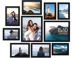 10-delige fotolijstenset - Zwarte fotolijsten voor aan de muur - Geschikt voor het bewaren van trouwfoto's, reisfoto's, kiekjes en familiefoto's - Zwart