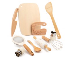 10-delige houten keukengereedschapset voor peuters, houten kinderveilige messen, educatief speelgoed, kinderbakset voor echt koken, Montessori keukengereedschap voor jongens en meisjes, rollenspel voor kleine chef-koks