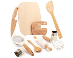10-delige houten keukengereedschapset voor peuters, houten kinderveilige messen, educatief speelgoed, kinderbakset voor echt koken, Montessori keukengereedschap voor jongens en meisjes, rollenspel voor kleine chef-koks