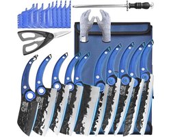 10-delige Keukenmessen Set van Hoog Koolstofstaal - Ergonomische Koks- en Snijmessen met Roltafel
